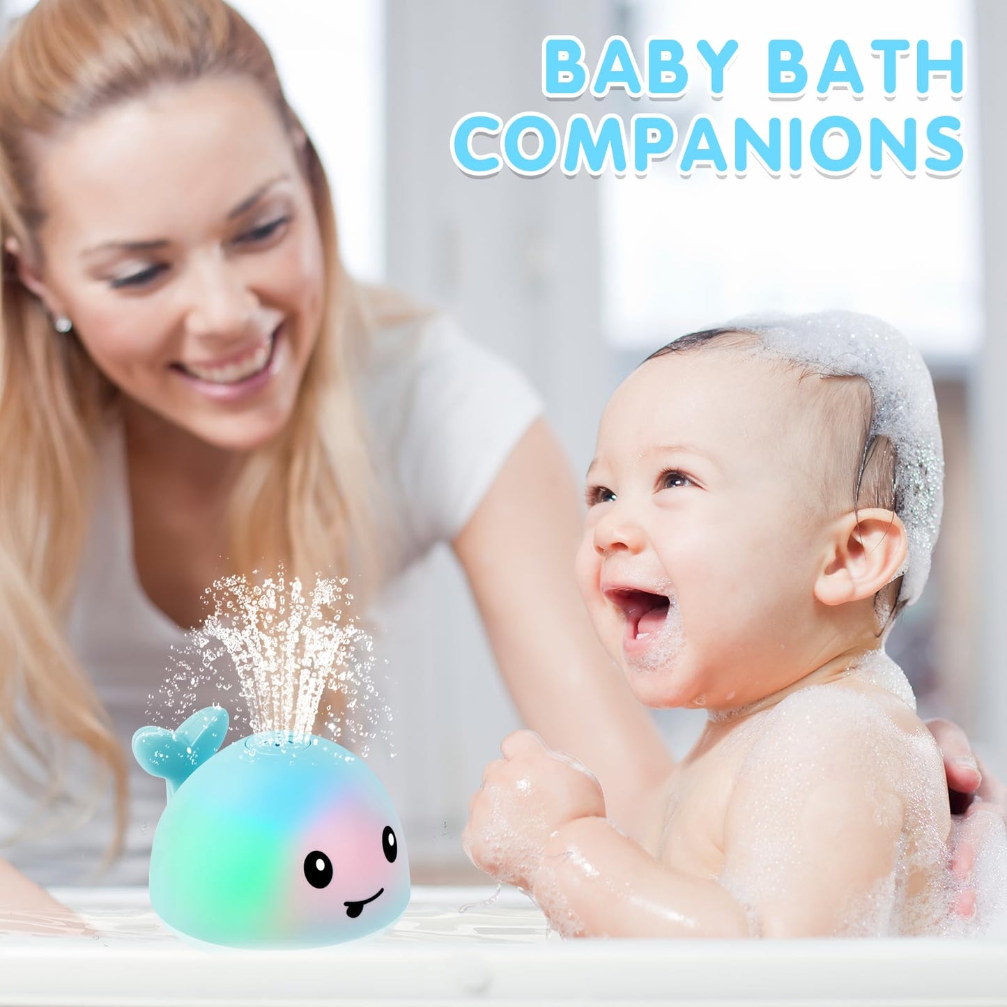 Baby Girl Bath Toys, Light Up Whale Bath Toys for Girls 0-6 6-12 12-18 Months or Kids Ages 1-3, Pink