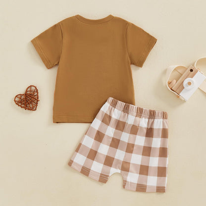 NZNDSHD Baby Boy Summer Clothes Daddys/Mamas Boy Matching Outfit Short Sleeve Embroidery T-shirt Plaid Toddler Shorts Set