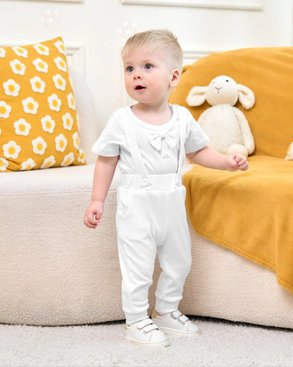 SANMIO Baby Boy Clothes 0-18 Months Newborn Outfits Short Sleeve Romper Top and Suspender Pants Baby Boy Summer Clothing 2Pcs