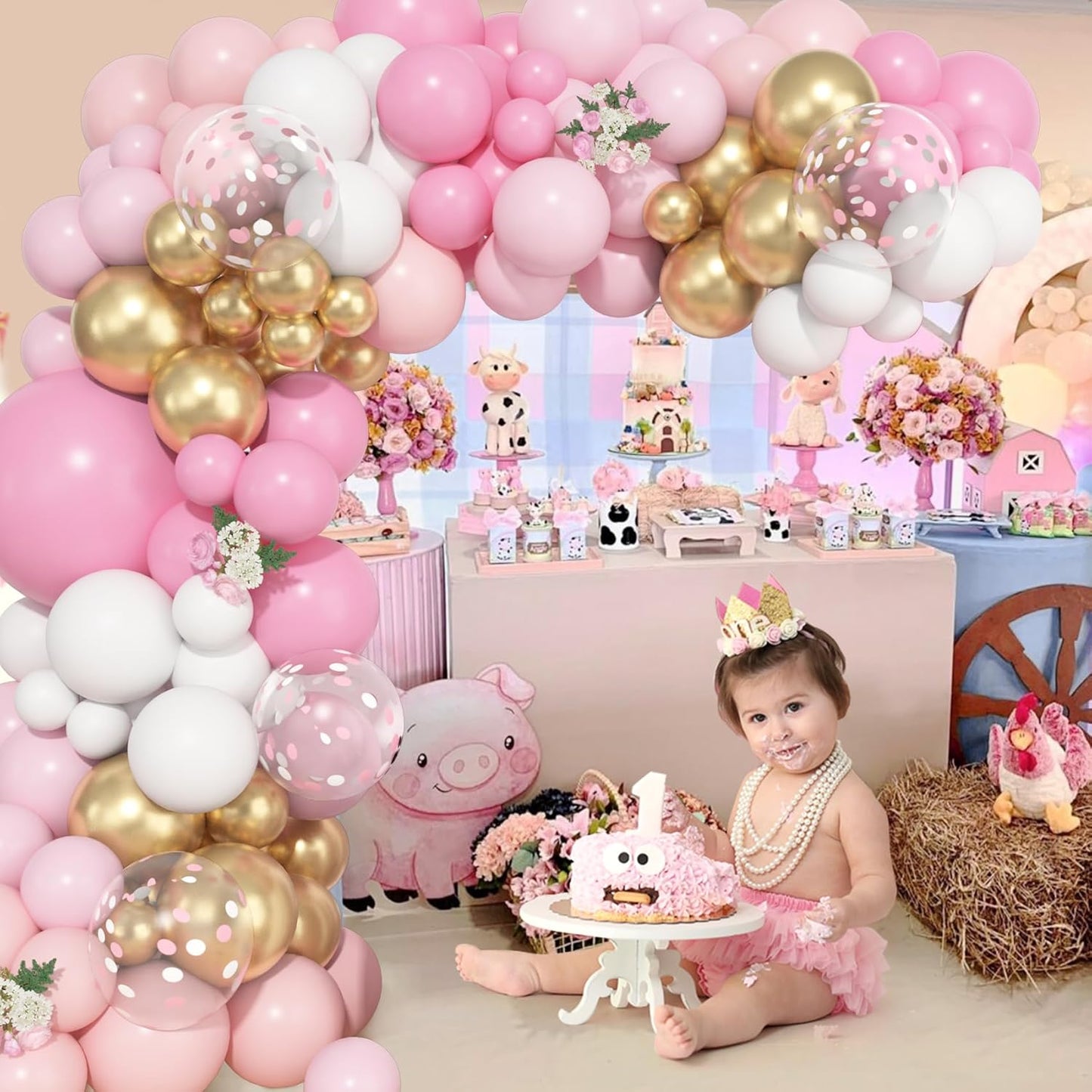 Ouddy Life 157 Pcs Boho Dusty Pink Balloons Arch Garland Kit, Blush Neutral Pink Sand White Metallic Gold Different Size Balloon for Girls Baby Shower Birthday Wedding Gender Reveal Party Decorations