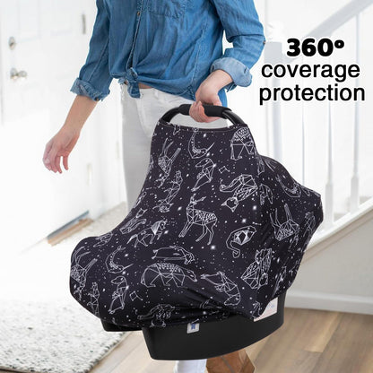 Rquite All-in-1 Car Seat Cover Baby, Carseat Covers for Girl Boy, Stretchy Soft Infant Car Seat Cover, Multi-use Baby Carrier Cover, Car Seat Canopy, Stroller Sun Shade, Nursing Breastfeeding Cover
