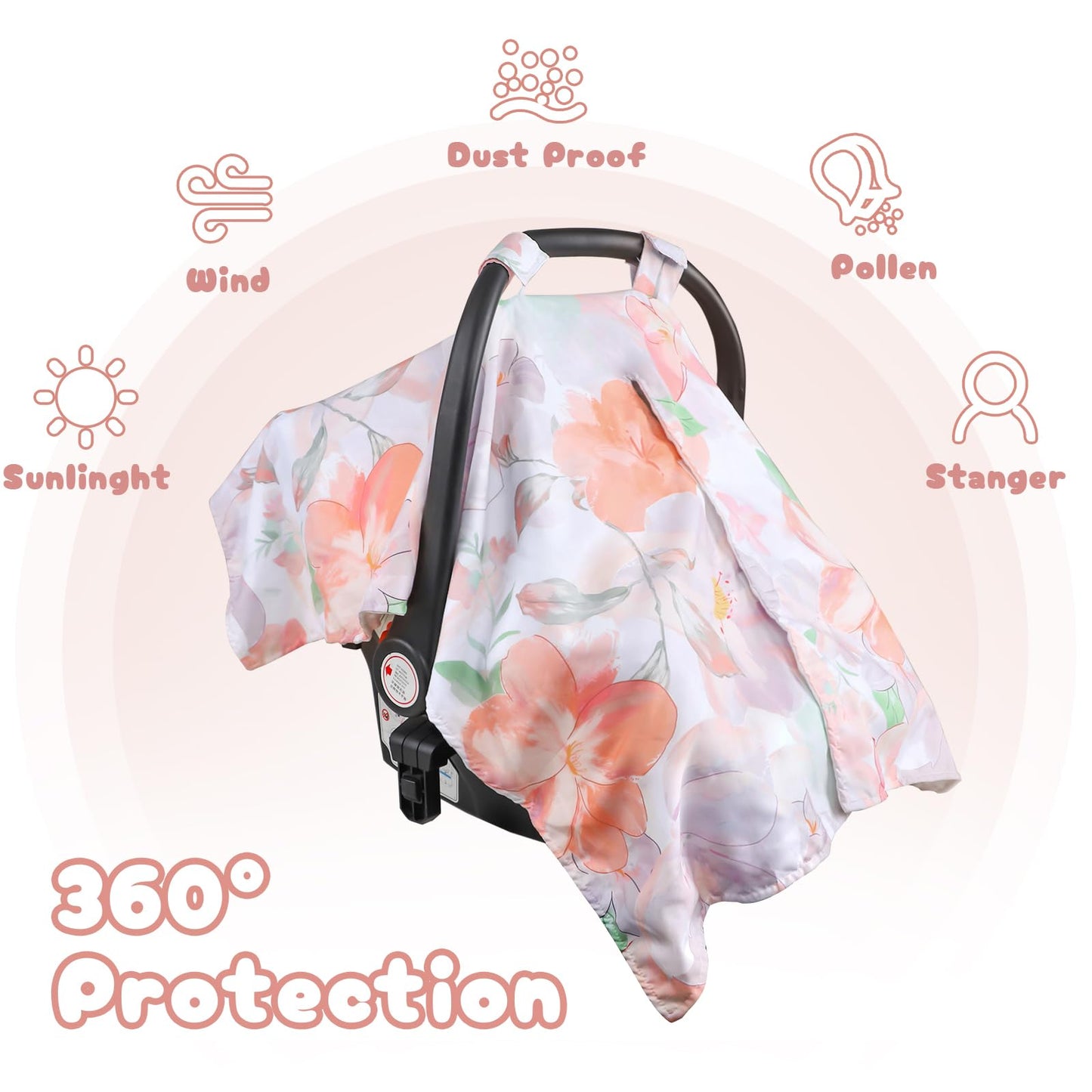 Car Seat Cover Baby, Infant Car Seat Canopy Covers for Newborn Girls Boys, Soft Breathable Mink Carseat Covers Stretchy Multi-Use Nursing Cover for Stroller Baby Car Seat, Purple Flroal