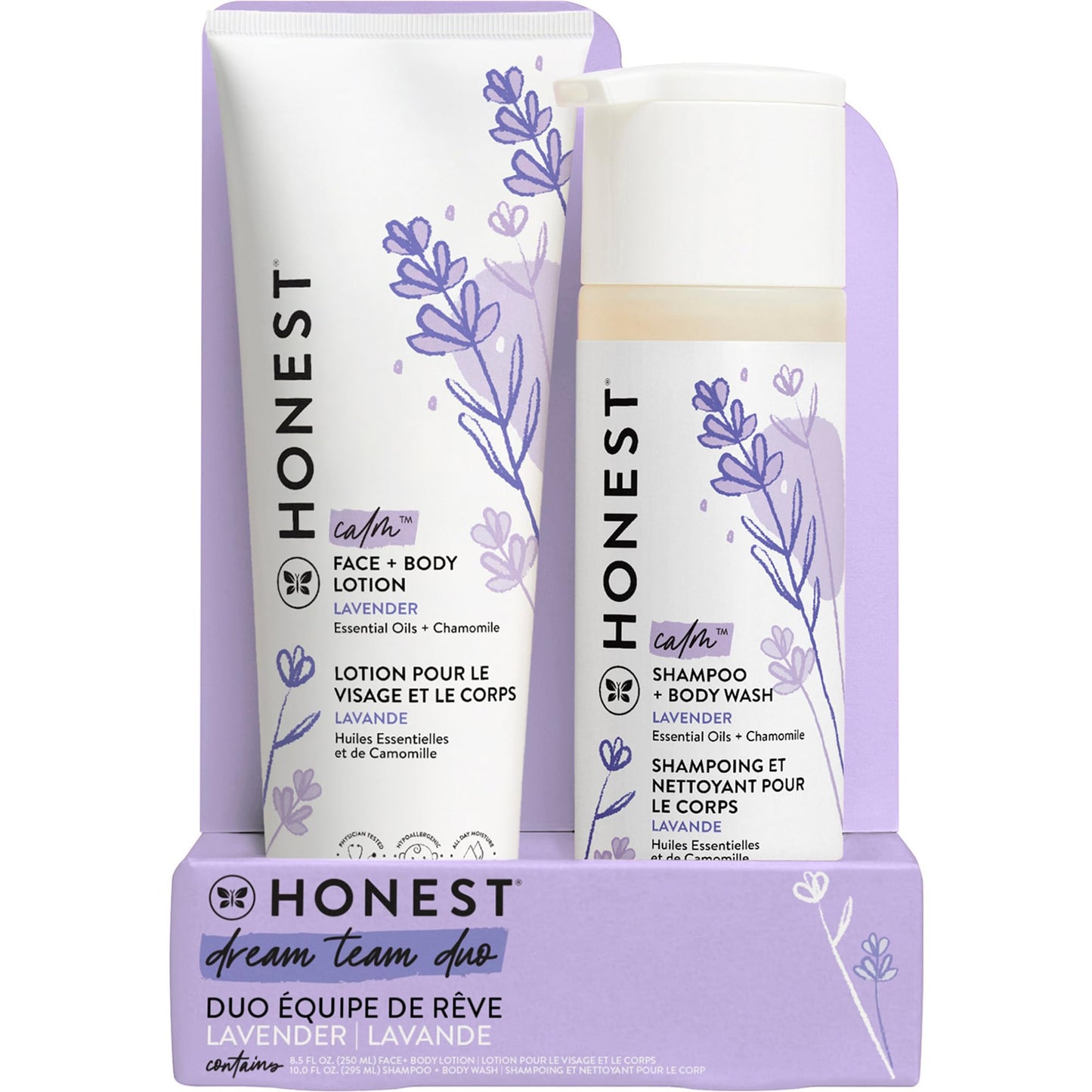 The Honest Company 2-in-1 Cleansing Shampoo + Body Wash and Face + Body Lotion Bundle | Gentle for Baby | Naturally Derived | Lavender Calm, 18.5 fl oz
