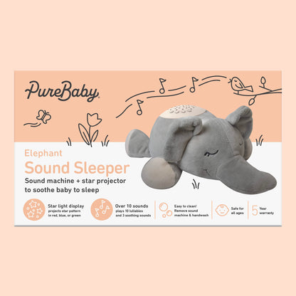 PureBaby Sound Sleepers Portable Sound Machine & Star Projector - Plush Sleep Aid for Baby and Toddlers with Soothing Night Light Display, 10 Lullabies, White Noise, and Heartbeat Sounds (Unicorn)