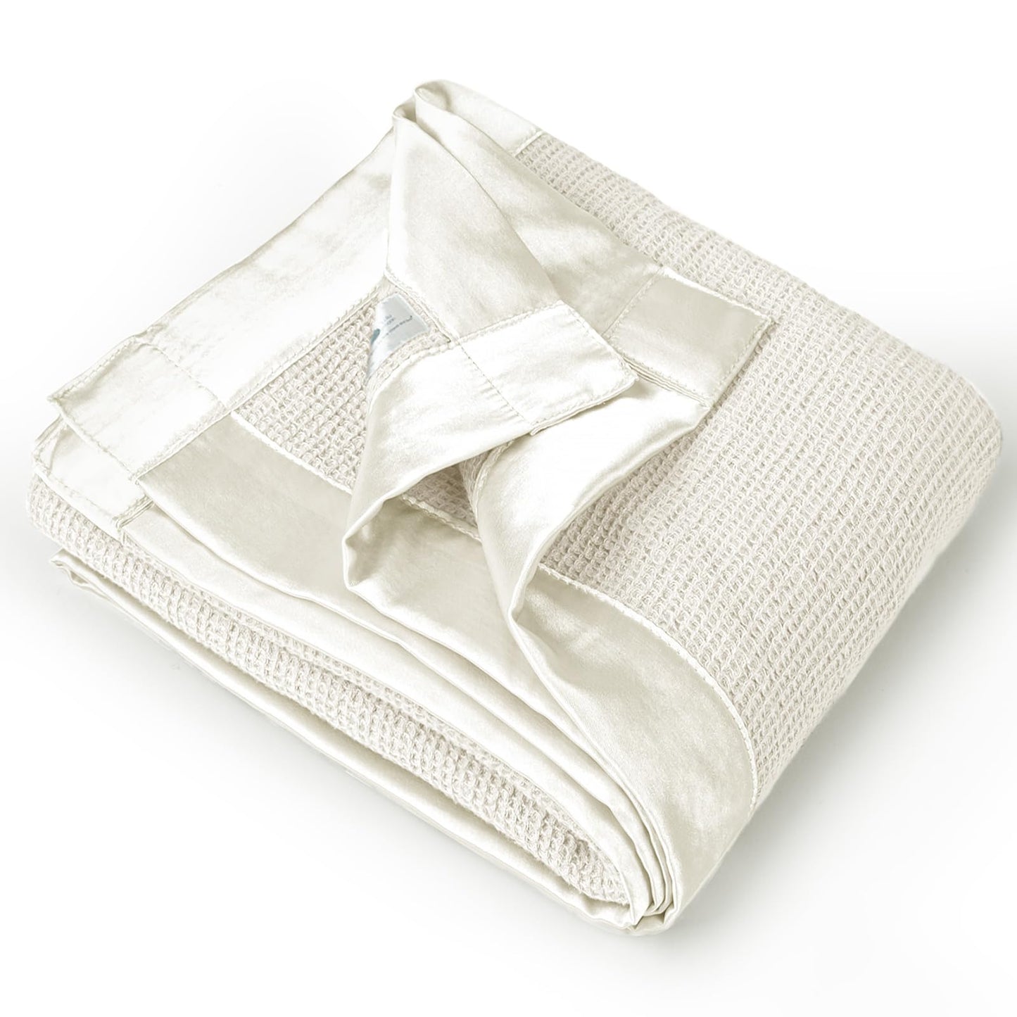 Swaddle Baby Blanket: Waffle Blanket with Satin Strim - Soft Breathable Toddler Blanket for Nursing Cover - Cotton Crib Blanket for Naptime（Cream）