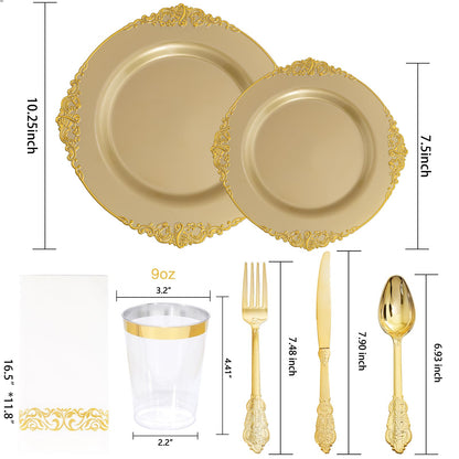 Morejoy 175PCS Rose Gold & Silver Plastic Dinnerware Set: 25 Plates, 25 Forks, 25 Knives, 25 Spoons, 25 Cups, 25 Napkins - Perfect for Wedding & Party