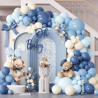 Dusty Blue Balloon Arch Garland Kit, 141 Pcs Sand White Baby Blue White Balloons for Baby Shower Decorations, Gender Reveal, Birthday, Wedding Decoration