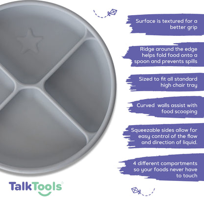 TalkTools ITSY Baby Utensil Set – Silicone Training Cup, Plate and Twin Spoon Pack for Toddlers| Infant First Food Self Feeding Silicone Training Set (Bubblegum)