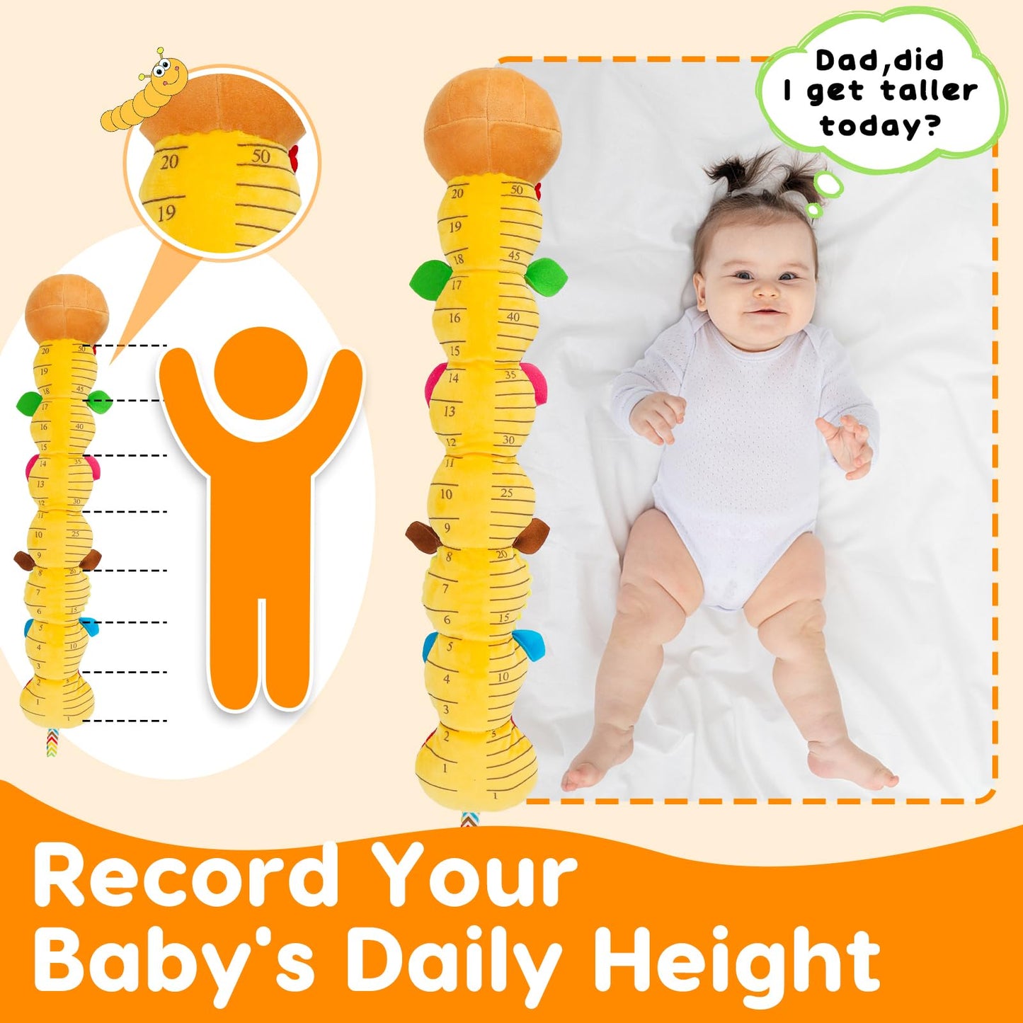 Baby Sensory Toy 0-6 Month Music Animal Stuffed Plush Caterpillar Toy for Infant 0-3-6 Month Tummy Time with Baby Mirror Crinkle Rattle for 6-12 Month Carseat Toy for Newborn Boys Girls Shower Gifts