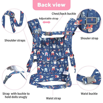 Baby doll carrier for baby girl Premiums soft straps and skin-friendly webbing stuffed animal carrier for kids and toddler facing in facing out and backpack 18 inch doll little flowers design