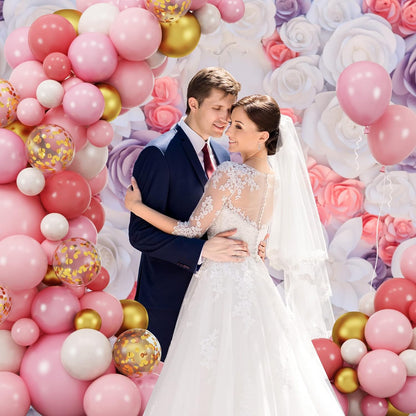 RUBFAC 159pcs Pink and Gold Balloon Arch Kit Pastel Pink White Gold Confetti Latex Helium Balloons for Confession Proposal Wedding Valentine's Day Girl Birthday Baby Shower Party Decorations
