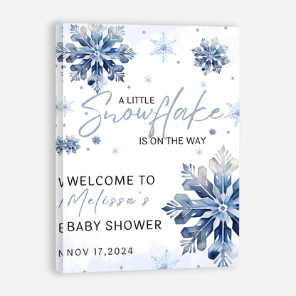 Personalized A Little Snowflake Is On The Way Welcome Sign, Pink, Girl, Winter Baby Shower Canvas