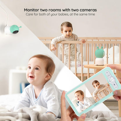BOIFUN 2K WiFi Baby Monitor with Camera and Audio,Smartphone APP, Colorful Night Light, Smart AI Motion & Sound & Humidity & Temperature Detection, Auto Tracking,5-Inch Monitor Control, Night Vision