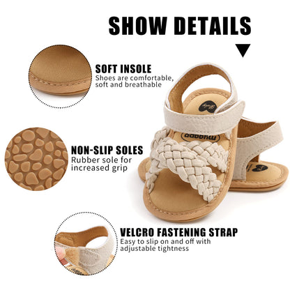 CoKate Baby Girls Sandals Ruffle Bowknot Premium Soft Sole Anti-Slip Open Toe Breathable Summer Outdoor First Walker Shoes Baby Sandals 0-3 months girls