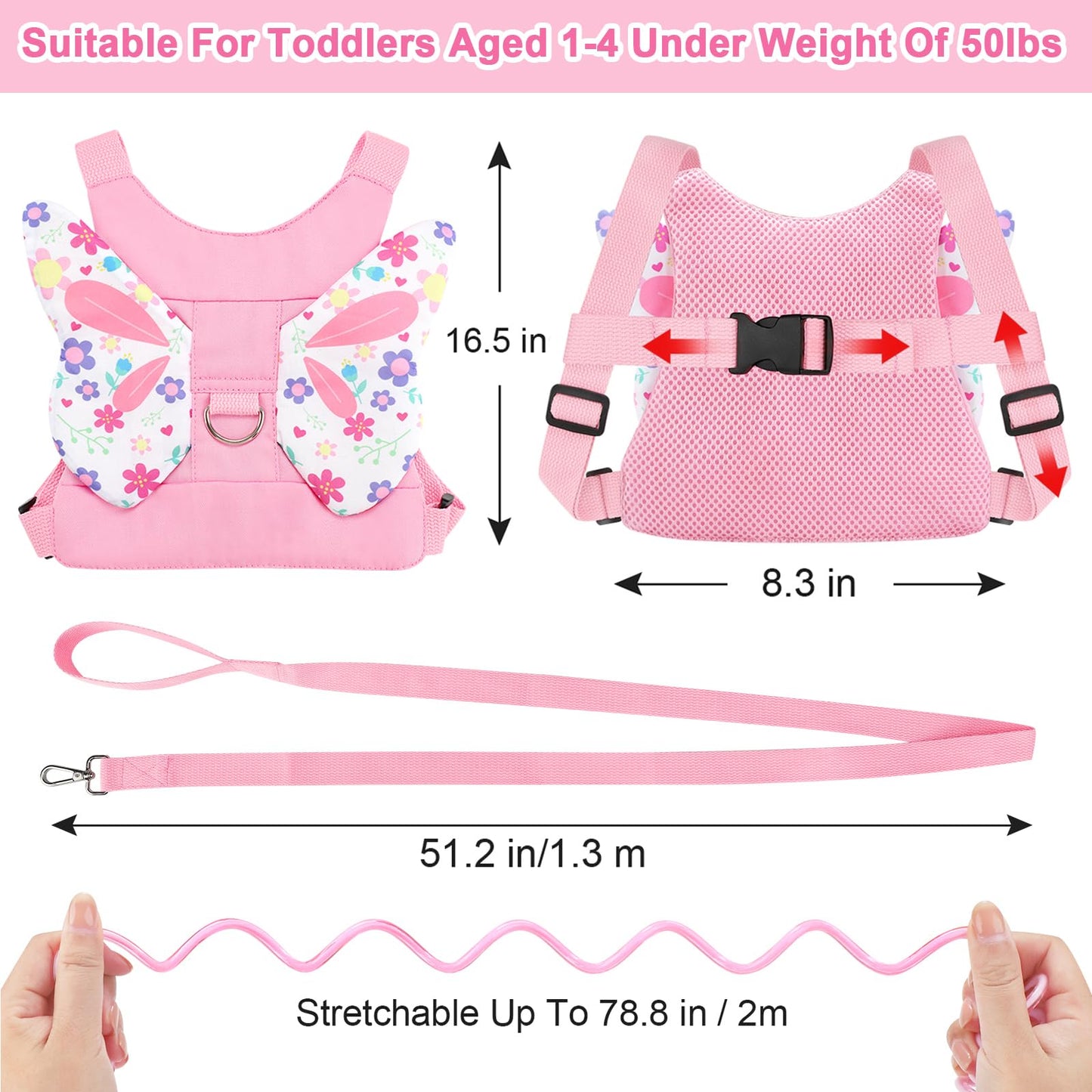 Accmor 3 in 1 Toddler Harness Leashes + Anti Lost Wrist Link, Kids Harness Children Leash for Girls, Child Anti Lost Leash Baby Cute Harness Belt Strap Hold Kids Close While Walking