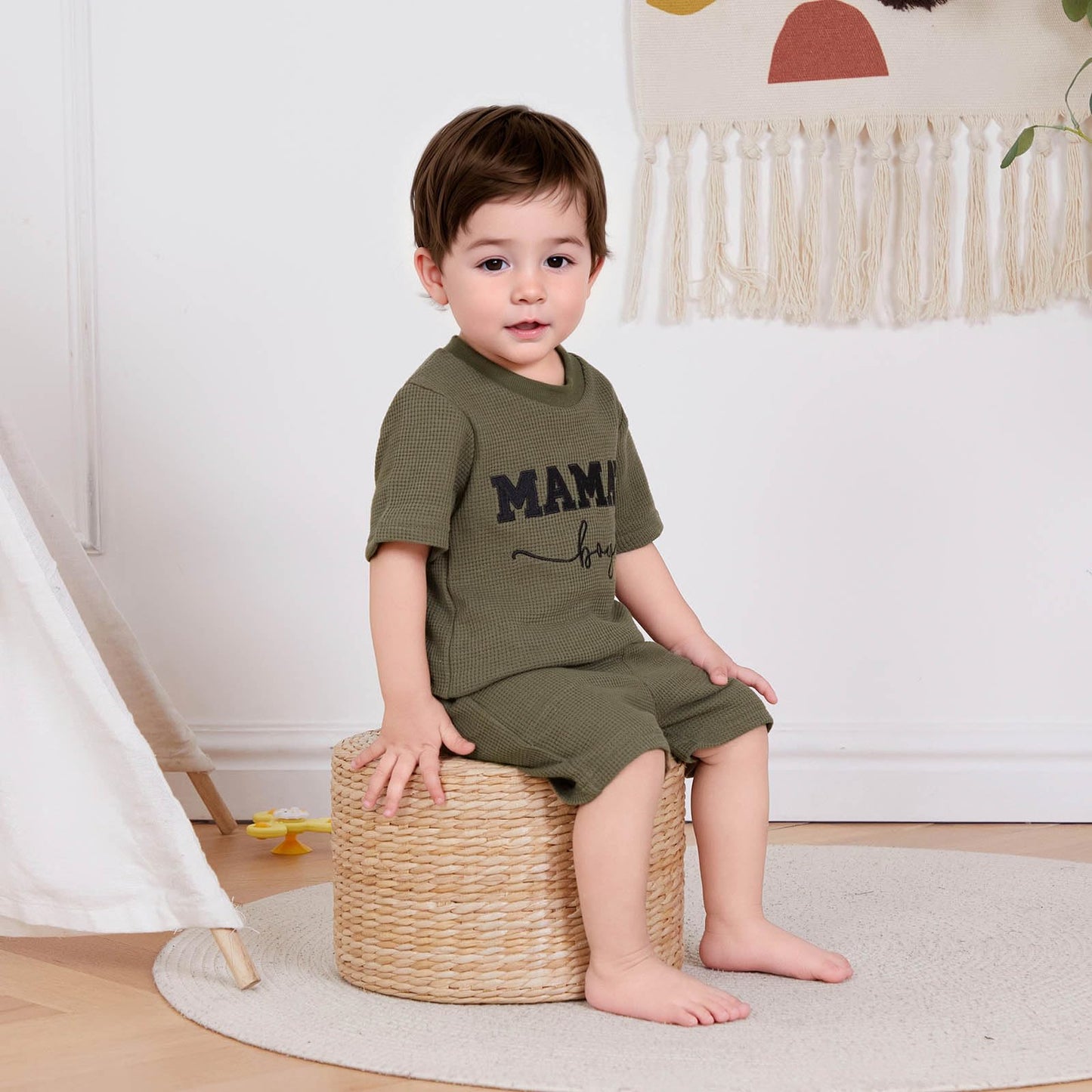 Toddler Baby Boy Summer Clothes Embroidered Waffle Short Sleeve T-Shirts Elastic Shorts Newborn Infant Boy Outfits