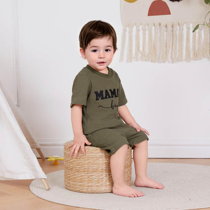 Toddler Baby Boy Summer Clothes Embroidered Waffle Short Sleeve T-Shirts Elastic Shorts Newborn Infant Boy Outfits