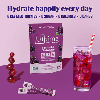 Ultima Replenisher Daily Electrolyte Powder Drink Mix – Tropical Variety, 20 Stickpacks – Hydration Packets with 6 Electrolytes and Minerals – Keto Friendly, Non-GMO and Sugar-Free