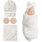 DRESHOW BQUBO Baby Swaddle Blankets for Girls, 4PCS Newborn Accessories Set with Matching Hat and Bow Headband with Card