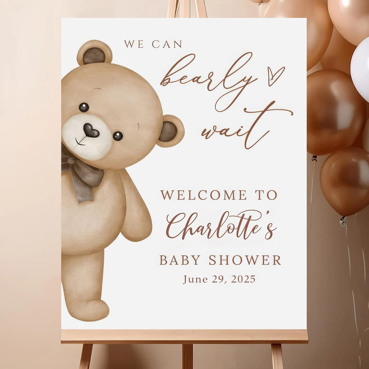 Personalized We Can Bearly Wait Baby Shower Welcome Sign, Welcome to Baby Shower Sign - Teddy Bear & Balloon Theme Décor #5