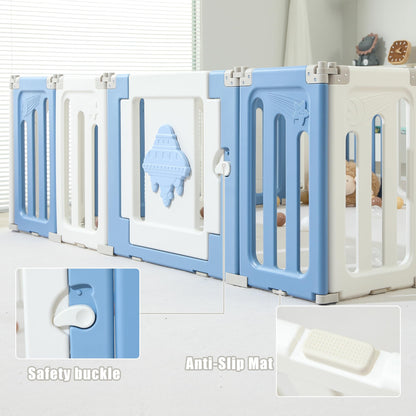 Baby Play Pen - 14 Panels Extra Large Foldable Playpen for Toddlers, UFO Portable Fence, Gate, Yard - Blue