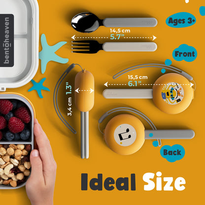 Bentoheaven Kids Travel Utensils with Case, Food-Grade Stainless Steel & BPA-Free Plastic, Travel Cutlery Set, Dishwasher Safe Fork, Spoon & Case, Reusable Flatware, Silverware for Kids (Horse)