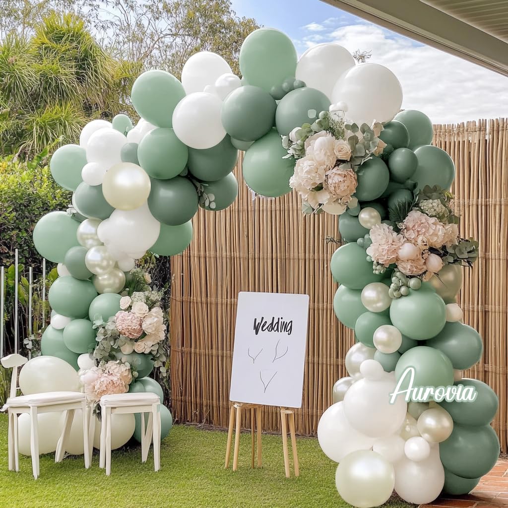 Blue Green Brown Balloon Garland Double Stuffed Dusty Blue Sage Green Balloons Olive White Sand Latex Balloon Arch Kit for Bear Baby Shower Birthday Woodland Wild One Party Decorations
