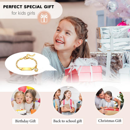 Personalized Baby Name Bar Bracelet: 18K Gold-Plated Custom Engraved ID Kids Charm Bracelets Jewelry Infant Girls Boys Toddler, Birthday Back to School Gifts Preppy Stuff for Daugther Son