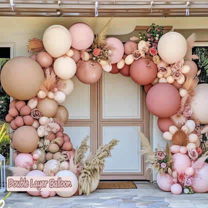 Dusty Pink Balloon Arch Kit Double Stuffed Blush Rose Nude Brown Balloon Garland 112pcs Matte Pastel Neutral Balloons for Boho Bridal Shower Baby Shower Birthday Theme Party Decoration