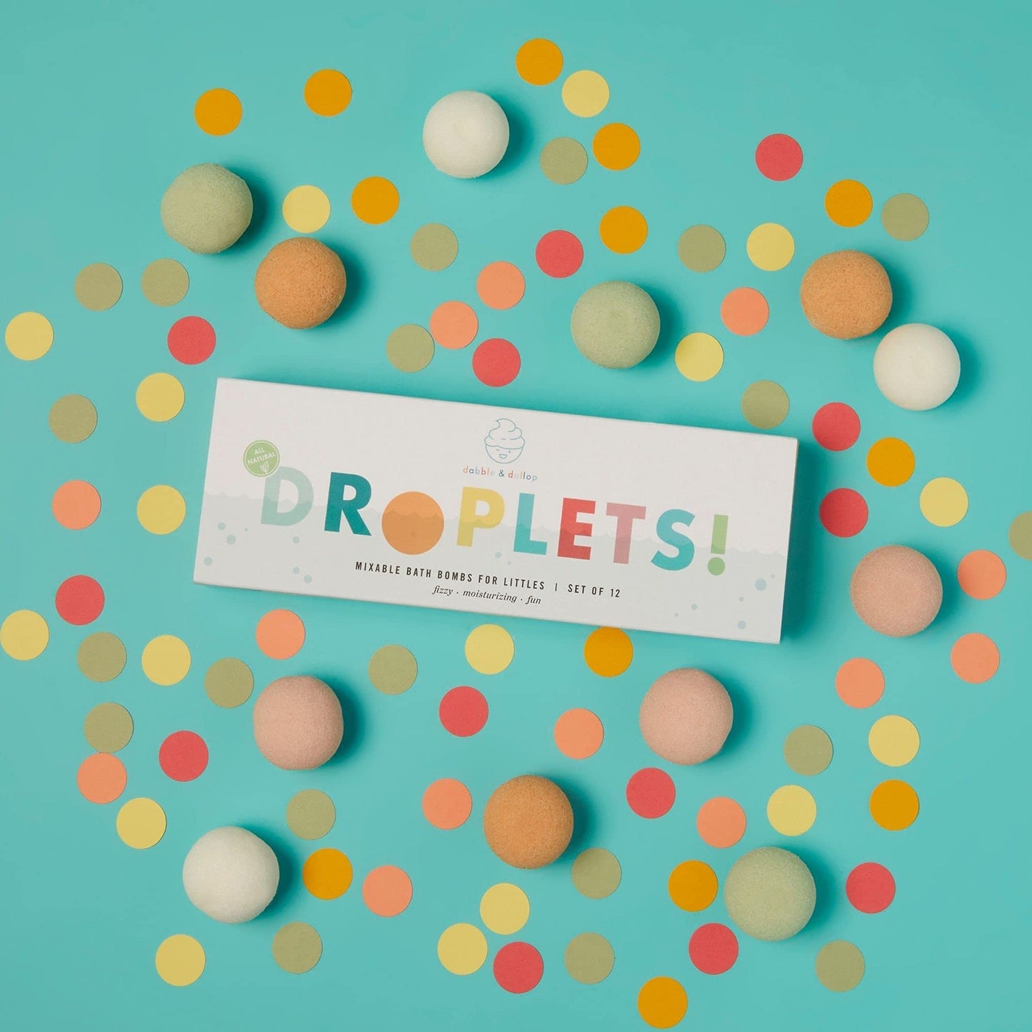 Dabble & Dollop Bath Bombs, 100% Natural Bath Bombs for Kids, Tropical Scents - USA Made, Moisturizing & Fun Droplets, Paraben & Sulfate Free, Vegan, Gluten-Free (Set of 12)