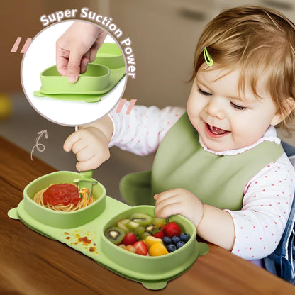 Silicone Foldable Novelty Dinner Plates,Baby Plates Travel Essential with Forks and Spoons,Microwave & Dishwasher SafeWatermelon