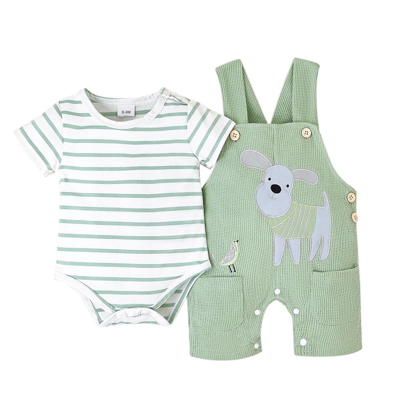 Baby Boy Clothes Infant Summer Outfits Short Sleeve Striped Romper Cute Cartoon Dog Overall Pants Set 2pcs 0-18 Months