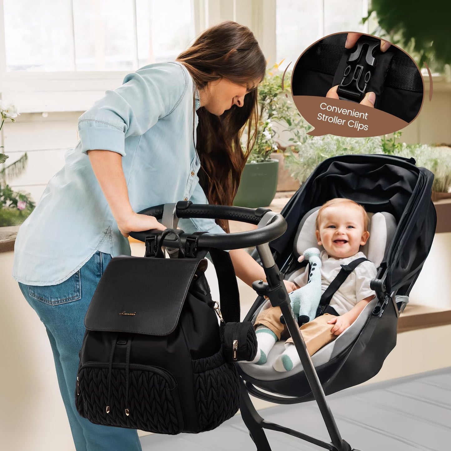 LOVEVOOK Diaper Bag Backpack, Small Baby Bag, Cute Baby Diaper Bag, Stylish Water-Resistant Travel Baby Bag for Mom, Baby Backpack with Changing Pad, Stroller Straps -Khaki