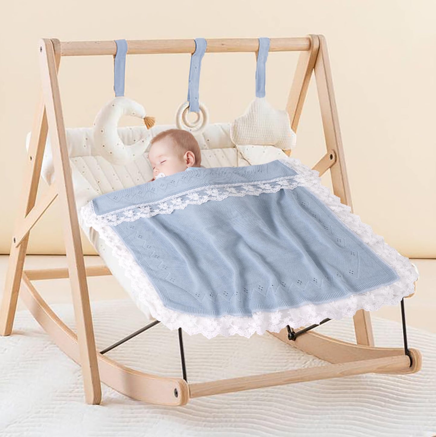 Booulfi Knit White Baby Blankets Neutral,Crib Stroller Newborn Blankets for Boys Girls,Cotton Lace Crochet Winter Blanket Nursery Blanket New Baby Essentials, 38X39