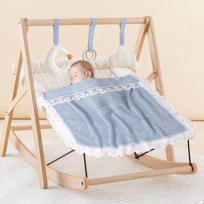 Booulfi Knit White Baby Blankets Neutral,Crib Stroller Newborn Blankets for Boys Girls,Cotton Lace Crochet Winter Blanket Nursery Blanket New Baby Essentials, 38X39