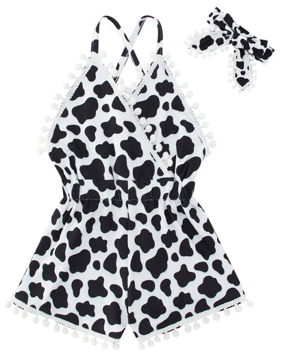 6M-3T Baby Girl Backless Bodysuit Outfit Set Romper Jumpsuit with Headband