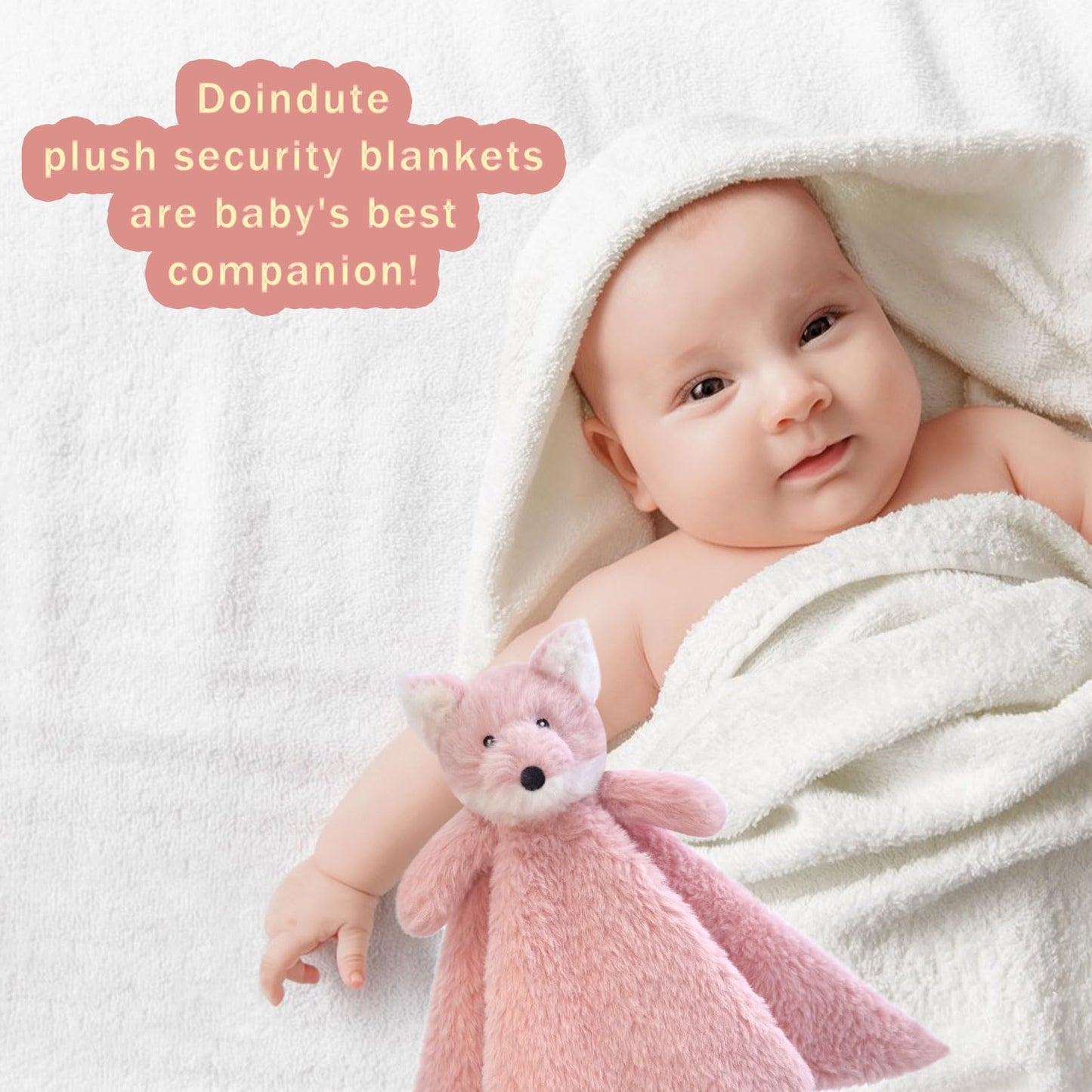 Baby Pink Fox Soft Stuffed Animal Security Blanket, Plush Fox Character Lovey Blanket, Baby Shower/Nursery Gift, Newborn Infant Toddler Snuggle Blankie for Girls Boys, 14 Inches