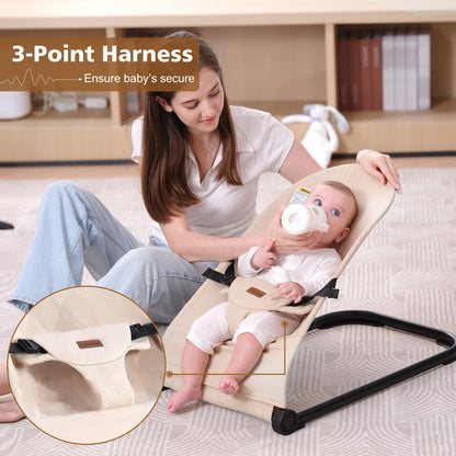 Baby Bouncer,Baby Bouncer Seat,Portable Infant Bouncer with 3-Point Safety Harness,Ergonomic Bouncy Seat, Newborns Bouncer for Babies 0-6 Months up to 20lbs,ASTM-Certified(Pink)