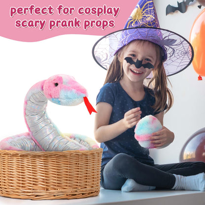 MorisMos Snake Stuffed Animals Plush Toy 120 Inch Giant Snake Plush with Babies Stuffed Snake Toys for Kids Plush Party Decorations Favors Prank Props, 4 Snake Babies, 3 Snake Eggs