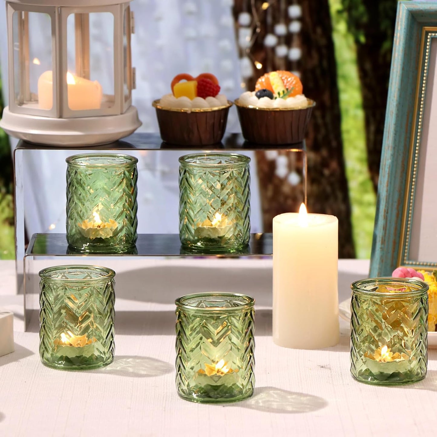LAMORGIFT 12 PCS Blue Tealight Holders - Blue Votive Candle Holders for Wedding Party Decorations - Bulk for Wedding Reception, Bridal Shower, Baby Shower Party Decor