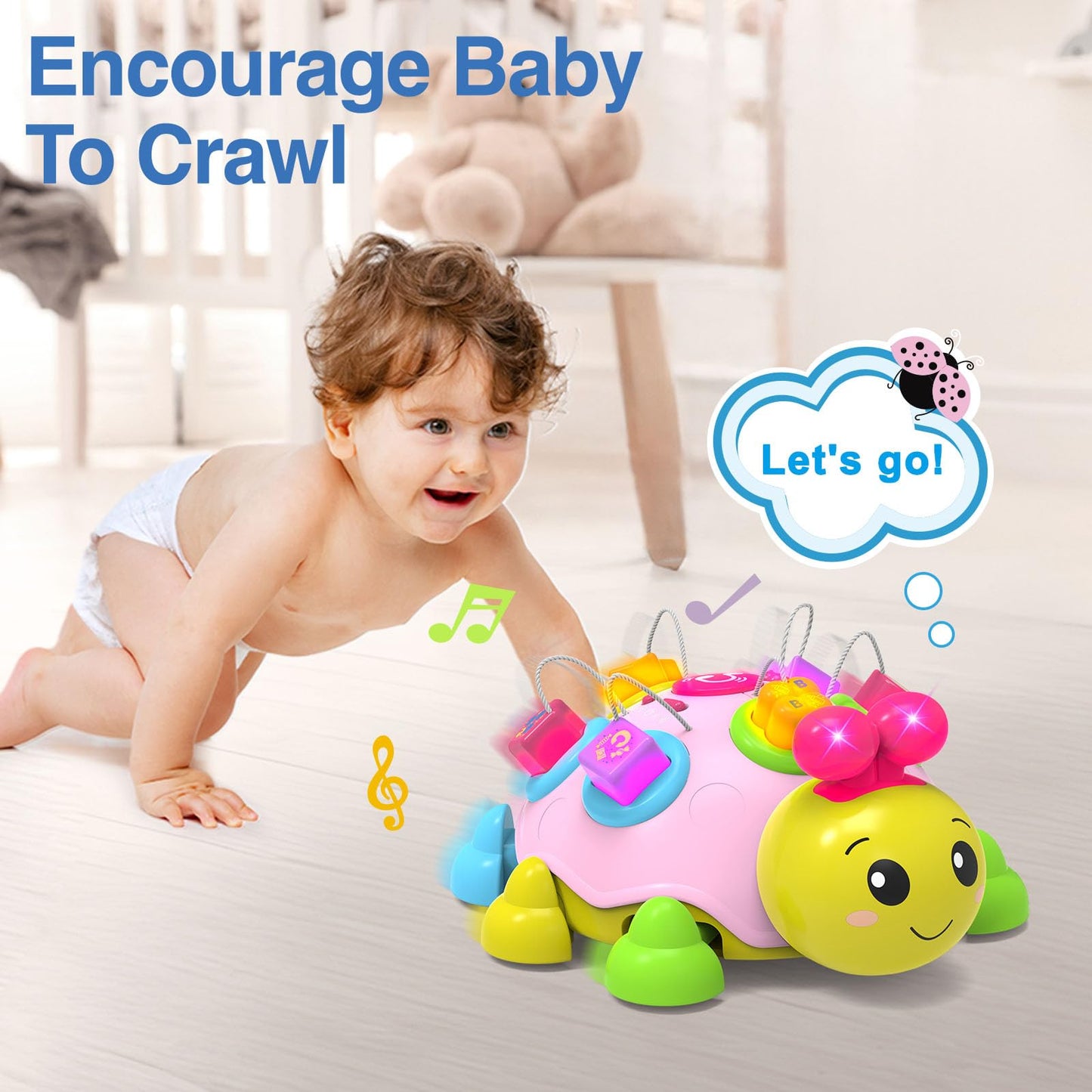 Baby Musical Ladybug Crawling Toys,Baby Toy 6-12 Months with Light-up Music, Early Educational Learning Montessori Toy, Infant Gift Toys for 7 8 9 10 11 Months 1-2 Years Old Newborn Girls (Pink)