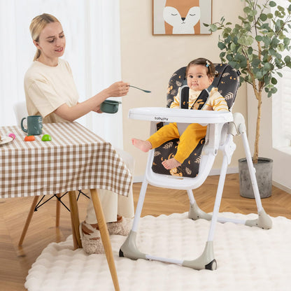 BABY JOY Convertible High Chair for Babies & Toddlers, Height Adjustable, Grow & Go High Chair w/Recline & Footrest, Removable Double Tray, Portable Baby Dinning Chair with Wheels (Beige)
