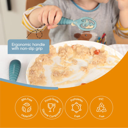 NumNum Baby Spoons Set, Baby Essentials Pre-Spoon GOOtensils for 6+ Months, First Stage Self-Feeding Spoons for Baby Led Weaning (BLW), Silicone Toddler Utensils, BPA-Free, 2 Pack Frosty Lilac/Rosebud