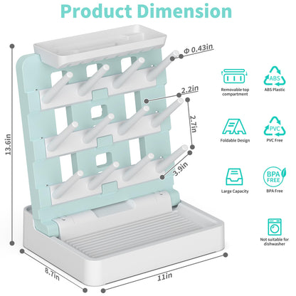 Baby Bottle Drying Rack, Vertical Standing Bottle Dryer Rack Holder-Space Saving Baby Bottle Drying Rack for Countertop-Holds Up to 12 Baby Bottles & Cup(Gray & Khaki)