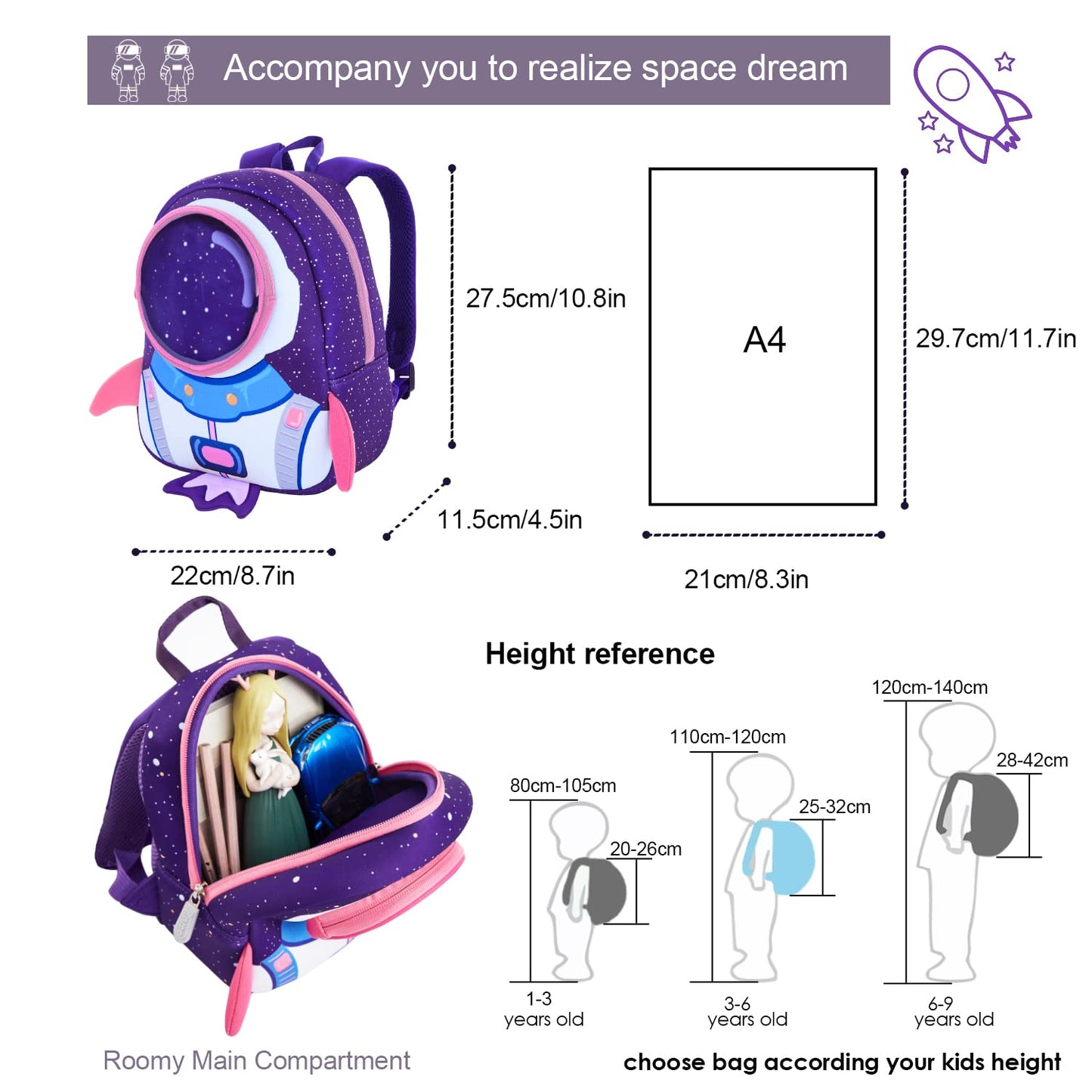 yisibo Rocket Toddler Backpack with Leash,3-6 Years Anti-lost Kids Backpack,Children Backpack for boys girls