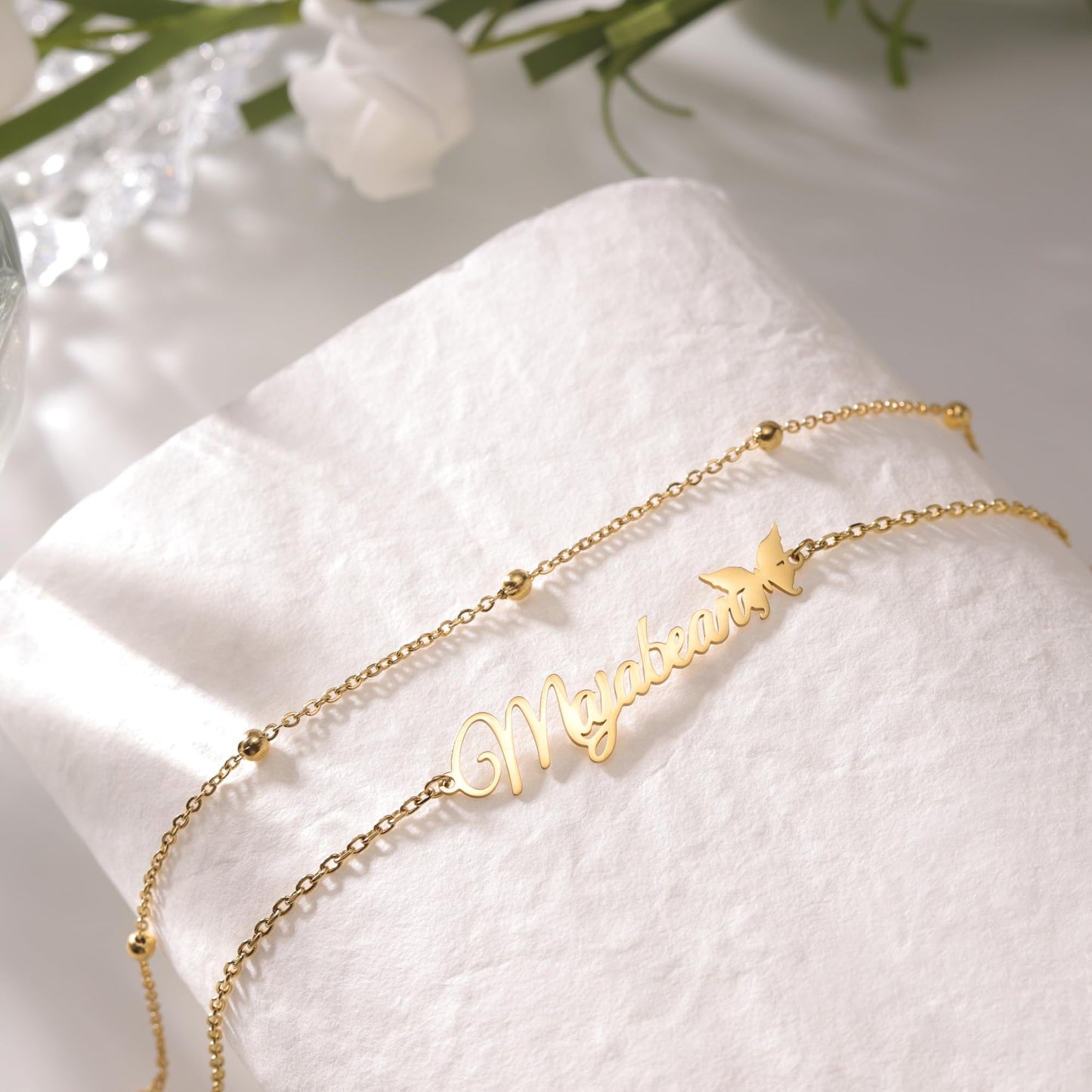 Custom Bracelet with Name 18K Gold Plated Personalized Name Ankle Bracelet Adjustable, Customized Beach Jewelry Gifts for Women Girlfriend