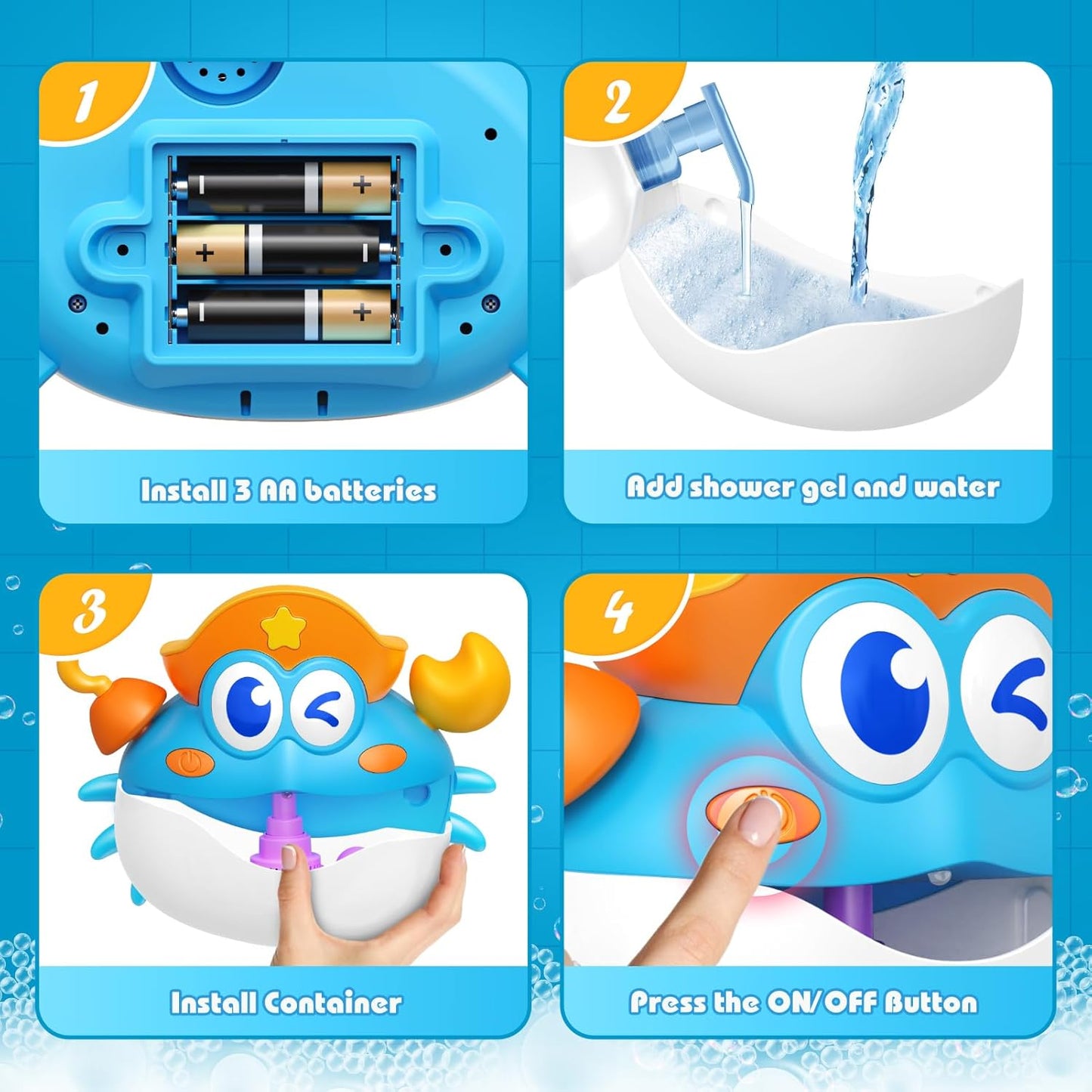 Bath Toys,Light Up Crab Bath Bubble Maker Baby Bath Toys for Kids Ages 1-3 4-8,Bath Bubble Machine with Colourful Light Bathtub Toddler Bath Toys Great Easter Basket Stuffers for Kids