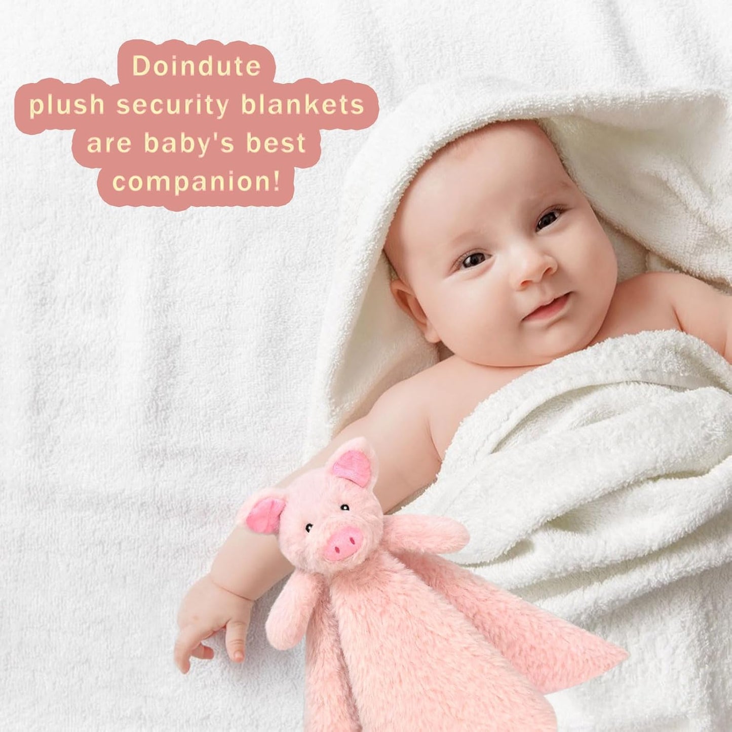 Baby Pink Pig Soft Stuffed Animal Security Blanket, Plush Pig Character Lovey Blanket, Baby Shower/Nursery Gift, Newborn Infant Toddler Snuggle Blankie for Girls Boys, 14 Inches