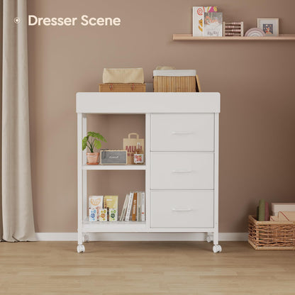 Changing Table Dresser, Baby Dresser with 3 Drawers and 2 Shelves, Multi-Functional Baby Changing Table with Pad, Classic Nursery Dresser, Diaper Changing Station for Children's Room, Black