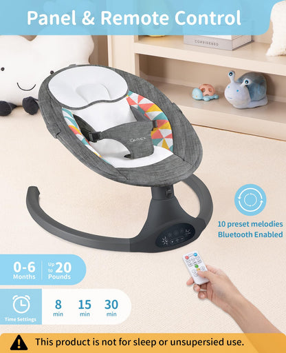 LAREX Baby Swings Electric Baby Swing Bluetooth Infant Swing Portable Rocker with 5 Speeds, 1 Seat Position, Remote Control, Grey